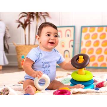 B. toys- B. baby – Stacking Rings – Baby textured Ring Stacker for Babies – Baby Toys 100% Non...