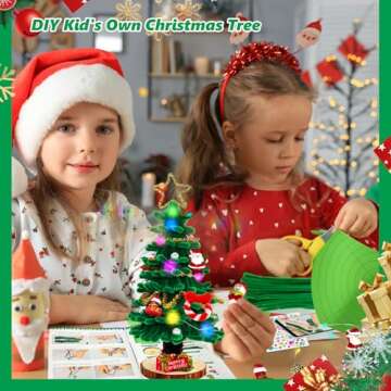 CraftiStar Kids Christmas Art & Craft Kit, Make Your Own Light Christmas Tree, DIY Christmas Tree Craft, Pipe Cleaner DIY Kit, Mini Christmas Tree with Lights for Teenager, Christmas Tree Ornaments