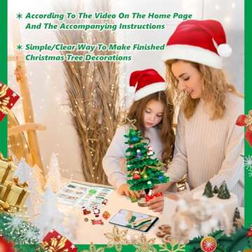CraftiStar Kids Christmas Art & Craft Kit, Make Your Own Light Christmas Tree, DIY Christmas Tree Craft, Pipe Cleaner DIY Kit, Mini Christmas Tree with Lights for Teenager, Christmas Tree Ornaments