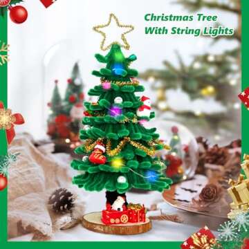 CraftiStar Kids Christmas Art & Craft Kit, Make Your Own Light Christmas Tree, DIY Christmas Tree Craft, Pipe Cleaner DIY Kit, Mini Christmas Tree with Lights for Teenager, Christmas Tree Ornaments
