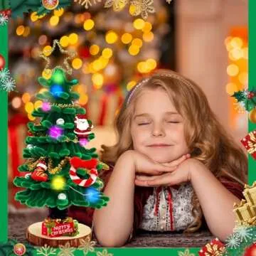 CraftiStar Kids Christmas Art & Craft Kit, Make Your Own Light Christmas Tree, DIY Christmas Tree Craft, Pipe Cleaner DIY Kit, Mini Christmas Tree with Lights for Teenager, Christmas Tree Ornaments