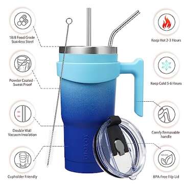 BJPKPK Tumbler With Handle 20oz Stainless Steel Insulated Tumbler Mugs With Lid And Straw For Women ...