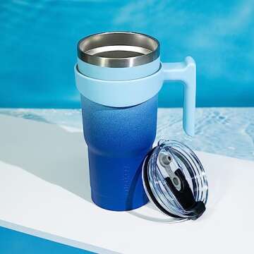 BJPKPK Tumbler With Handle 20oz Stainless Steel Insulated Tumbler Mugs With Lid And Straw For Women And Men,Sky