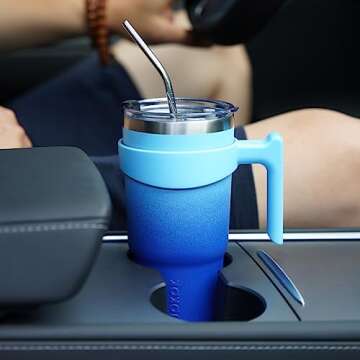 BJPKPK Tumbler With Handle 20oz Stainless Steel Insulated Tumbler Mugs With Lid And Straw For Women And Men,Sky