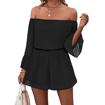 Chic BIUBIU Ruffle Off Shoulder Chiffon Romper Shorts