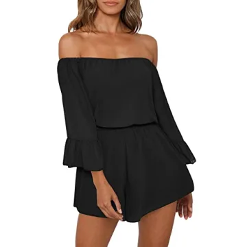 Chic BIUBIU Ruffle Off Shoulder Chiffon Romper Shorts