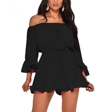 Chic BIUBIU Ruffle Off Shoulder Chiffon Romper Shorts