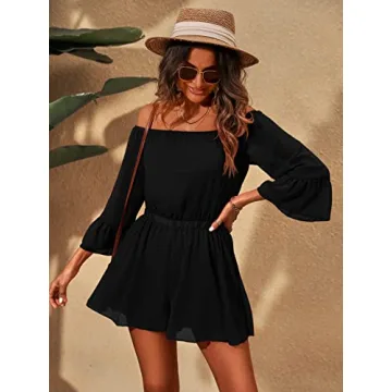 Chic BIUBIU Ruffle Off Shoulder Chiffon Romper Shorts