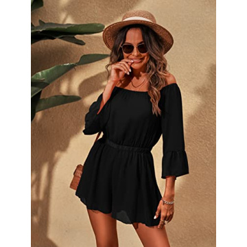 Chic BIUBIU Ruffle Off Shoulder Chiffon Romper Shorts