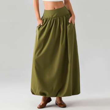 NUFIWI Women Y2k Bubble Maxi Skirt Low Elastic Waist A Line Long Skirt Summer Casual Ruffle Pleated Midi Dress(A Green Maxi,Medium)