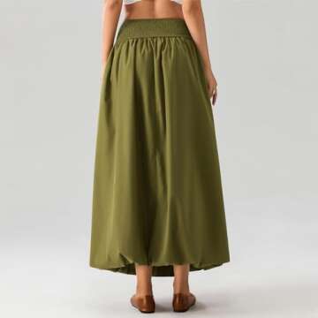 NUFIWI Women Y2k Bubble Maxi Skirt Low Elastic Waist A Line Long Skirt Summer Casual Ruffle Pleated Midi Dress(A Green Maxi,Medium)