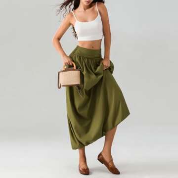 NUFIWI Women Y2k Bubble Maxi Skirt Low Elastic Waist A Line Long Skirt Summer Casual Ruffle Pleated Midi Dress(A Green Maxi,Medium)