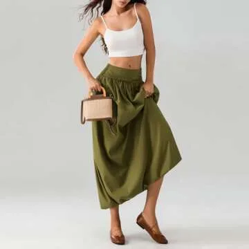 NUFIWI Women Y2k Bubble Maxi Skirt Low Elastic Waist A Line Long Skirt Summer Casual Ruffle Pleated Midi Dress(A Green Maxi,Medium)