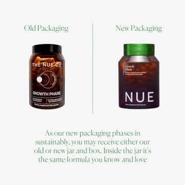 The Nue Co. GROWTH Phase Supplement, Supports Hair Growth, Reduces Breakage, Thicker & Fuller Hair, Contains Vitamins, Reishsi Mushrooms, Proteins & Adaptogens, Vegan, Gluten Free, 30 Capsules