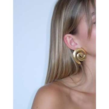 Stylish Bopiu Chunky Gold Spiral Earrings for Women