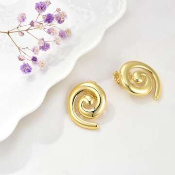 Stylish Bopiu Chunky Gold Spiral Earrings for Women