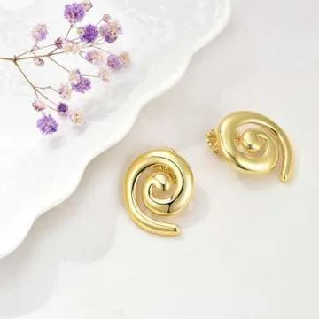 Stylish Bopiu Chunky Gold Spiral Earrings for Women