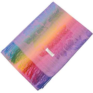 Neelamvar Fashion Colorful flowers Jacquard cotton pashmina Women Wrap Shawl tassels Scarves 75" x 27.5" (THM08-04)