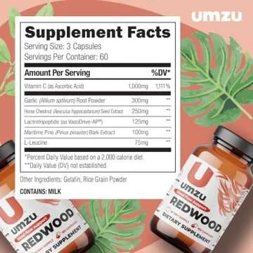 UMZU Redwood Blood Flow Nitric Oxide Supplement for Men & Women, Blood Pressure, Circulation, Stamina, Energy (30 Day Supply | 180 Capsules)