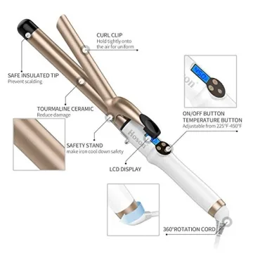 Hoson 1 Inch Ceramic Tourmaline Curling Iron with LCD Display