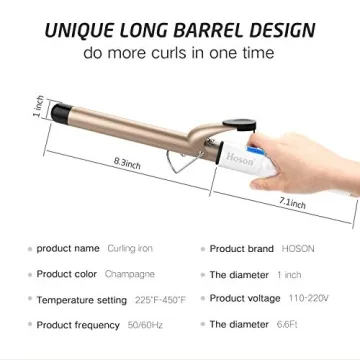 Hoson 1 Inch Ceramic Tourmaline Curling Iron with LCD Display