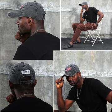 Washed American Flag Baseball Cap Retro Adjustable Sun Dad Gift Hats for Men Women Fashion Trucker Cap Unisex Black