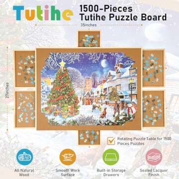 1500 Piece Rotating Puzzle Board with Drawers and Cover,28"x37"Portable Wooden Jigsaw Puzzle Table for Adults Portable,Lazy Susan Spinning Puzzle Boards Birthday Gift for mom