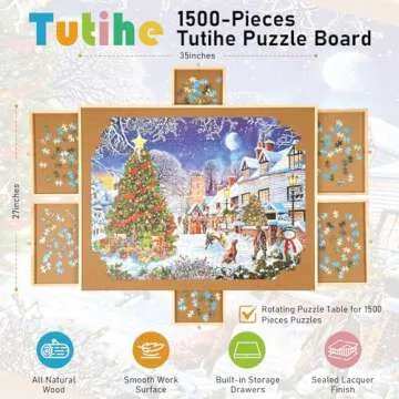 1500 Piece Rotating Puzzle Board with Drawers and Cover,28"x37"Portable Wooden Jigsaw Puzzle Table for Adults Portable,Lazy Susan Spinning Puzzle Boards Birthday Gift for mom