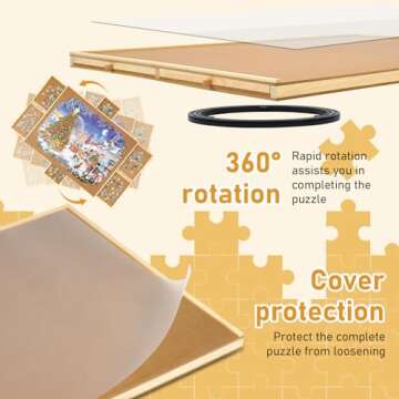 1500 Piece Rotating Puzzle Board with Drawers and Cover,28"x37"Portable Wooden Jigsaw Puzzle Table for Adults Portable,Lazy Susan Spinning Puzzle Boards Birthday Gift for mom