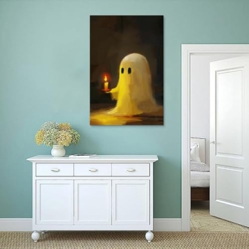 Cute Vintage Halloween Ghost Canvas Wall Art - Perfect Decor