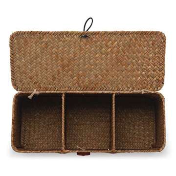 DOKOT Seagrass Woven Storage Basket with Lid - Stylish Organization Solution