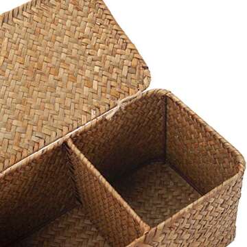 DOKOT Woven Seagrass Storage Basket with Lid for Organizing