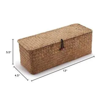 DOKOT Woven Seagrass Storage Basket with Lid for Organizing