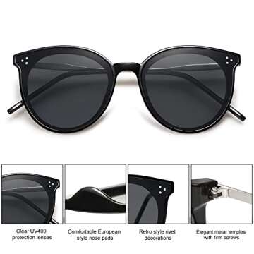 SOJOS Classic Trendy Round Sunglasses Womens Mens Oversized Large Shades UV400 Vacation Sunnies SJ2068, Black/Grey