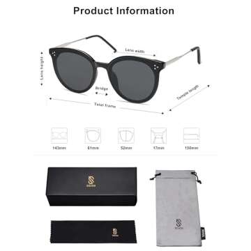 SOJOS Classic Trendy Round Sunglasses Womens Mens Oversized Large Shades UV400 Vacation Sunnies SJ2068, Black/Grey