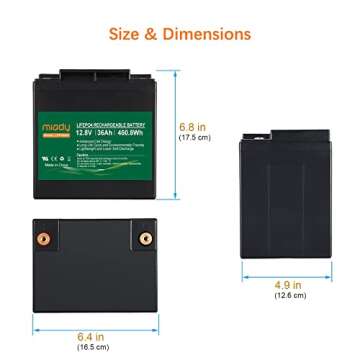 Miady 12V 36Ah Lithium Phosphate Battery, 2000+ Cycles LiFePO4 Replacement Batteries for Solar Power, RV, EV and Marine Applications