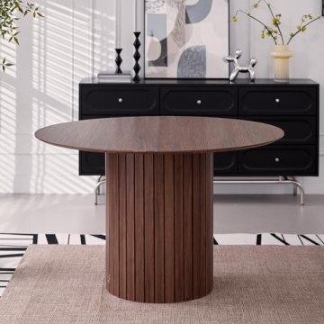 Lecafur HL Round Dining Table - Modern Wood Kitchen Table for 4 with Two-Part Top