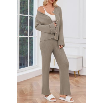 Cakulo Womens 2 Piece Outfits 2024 Lounge Sets Button Cardigan Knit Sweater Pants Loungewear Matching Set