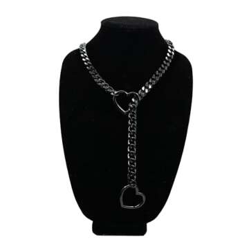 ADEMISHIA Heart O-ring Slip Chain Necklace For Women, Handmade Punk Gothic Cuban Necklace Jewelry Ad...