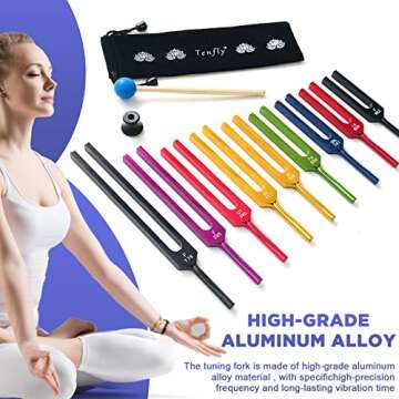 TENFLY Solfeggio Tuning Fork Set - 9 Tuning Forks Perfect for DNA Healing, Chakra, Sound Therapy, Multicolour，with Exquisite Aluminum Gift Box(174 Hz, 285 Hz, 396 Hz, 417 Hz, 528 Hz, 639 Hz etc)