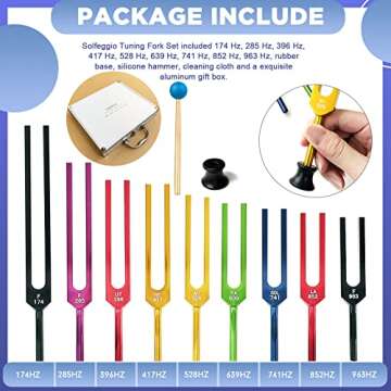TENFLY Solfeggio Tuning Fork Set - 9 Tuning Forks Perfect for DNA Healing, Chakra, Sound Therapy, Multicolour，with Exquisite Aluminum Gift Box(174 Hz, 285 Hz, 396 Hz, 417 Hz, 528 Hz, 639 Hz etc)