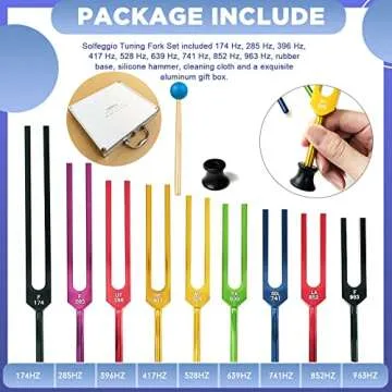 TENFLY Solfeggio Tuning Fork Set - 9 Tuning Forks Perfect for DNA Healing, Chakra, Sound Therapy, Multicolour，with Exquisite Aluminum Gift Box(174 Hz, 285 Hz, 396 Hz, 417 Hz, 528 Hz, 639 Hz etc)