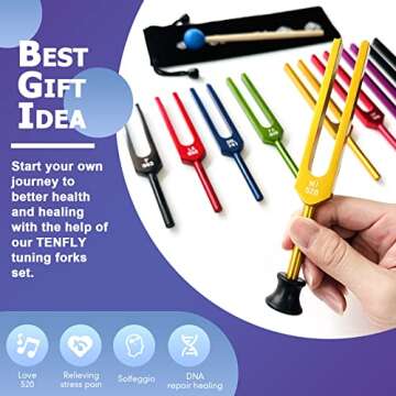 TENFLY Solfeggio Tuning Fork Set - 9 Tuning Forks Perfect for DNA Healing, Chakra, Sound Therapy, Multicolour，with Exquisite Aluminum Gift Box(174 Hz, 285 Hz, 396 Hz, 417 Hz, 528 Hz, 639 Hz etc)