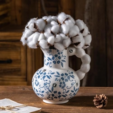 Blue and White Vintage Ceramic Vase, Antique Chinoiserie Floral Vase, Retro Ice Cracked Large Vases ...