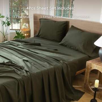 MooMee Bedding Sheet Set 100% Washed Cotton Linen Like Textured Breathable Durable Soft Comfy (Olive...