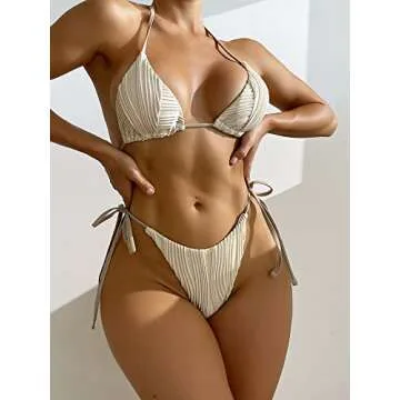 SweatyRocks Women's Halter Top Ribbed Bikini Swimsuit