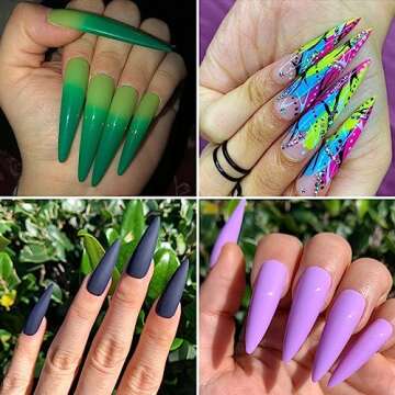 504 Pcs Xxl Stiletto Nail Tips For Acrylic Nails Long Clear False Nails Tips Half Cover Tapered Nail...