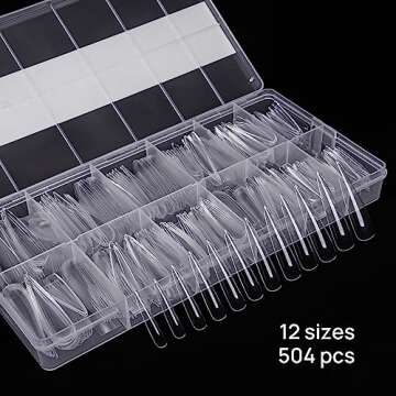 504 Pcs Xxl Stiletto Nail Tips For Acrylic Nails Long Clear False Nails Tips Half Cover Tapered Nail Extension Nail Art Home Diy Nail Salon 12 Sizes