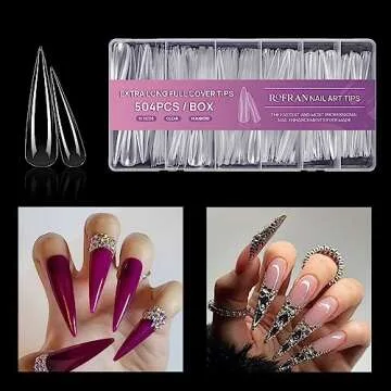 504 Pcs Xxl Stiletto Nail Tips For Acrylic Nails Long Clear False Nails Tips Half Cover Tapered Nail Extension Nail Art Home Diy Nail Salon 12 Sizes