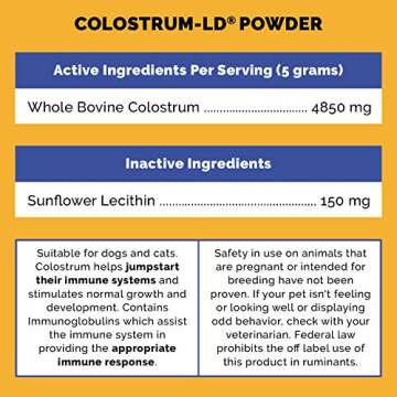 Veterinarian Approved Super Pet Nutrition - for Dogs and Cats - Liposomal Bovine Colostrum, Rich in Immunoglobulins (25%+), Support for Immune and Digestive Systems, Allergies (50 Grams)